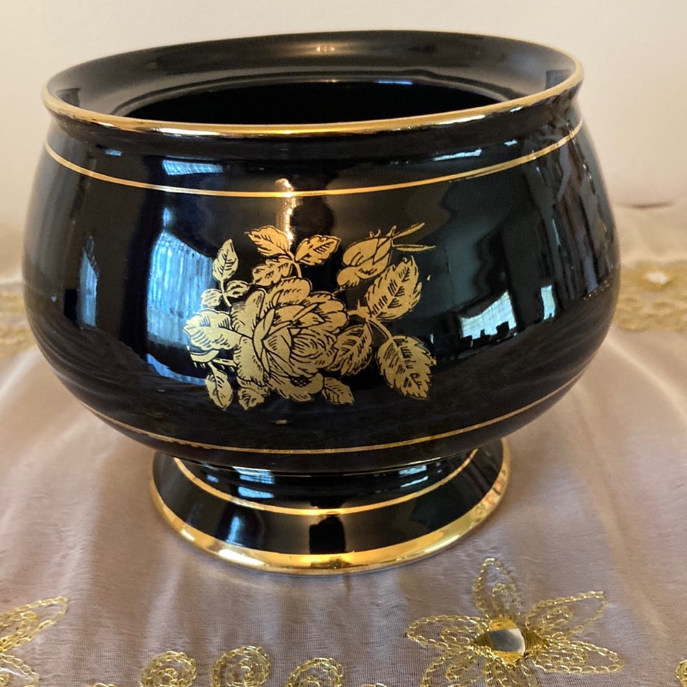Vintage Round Bowl Made in Greece. Handmade with 24K Gold